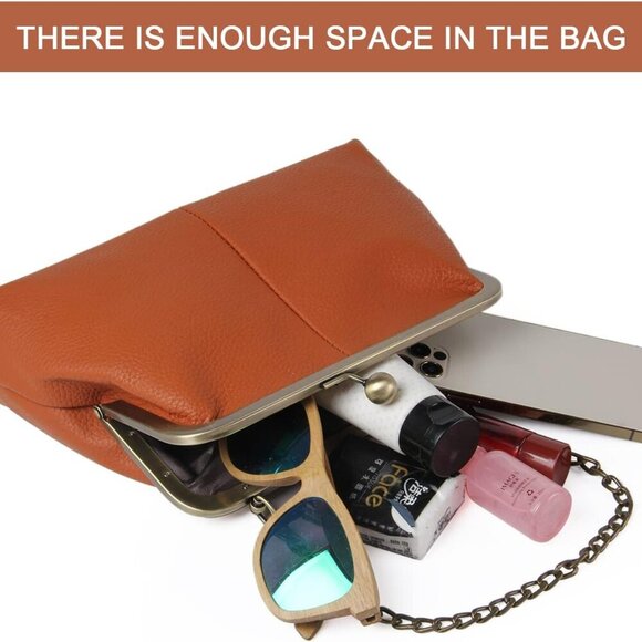 Women Classical Kiss Lock Clutch with Chain Strap Shoulder Bag Purse Wallet - Picture 5 of 6